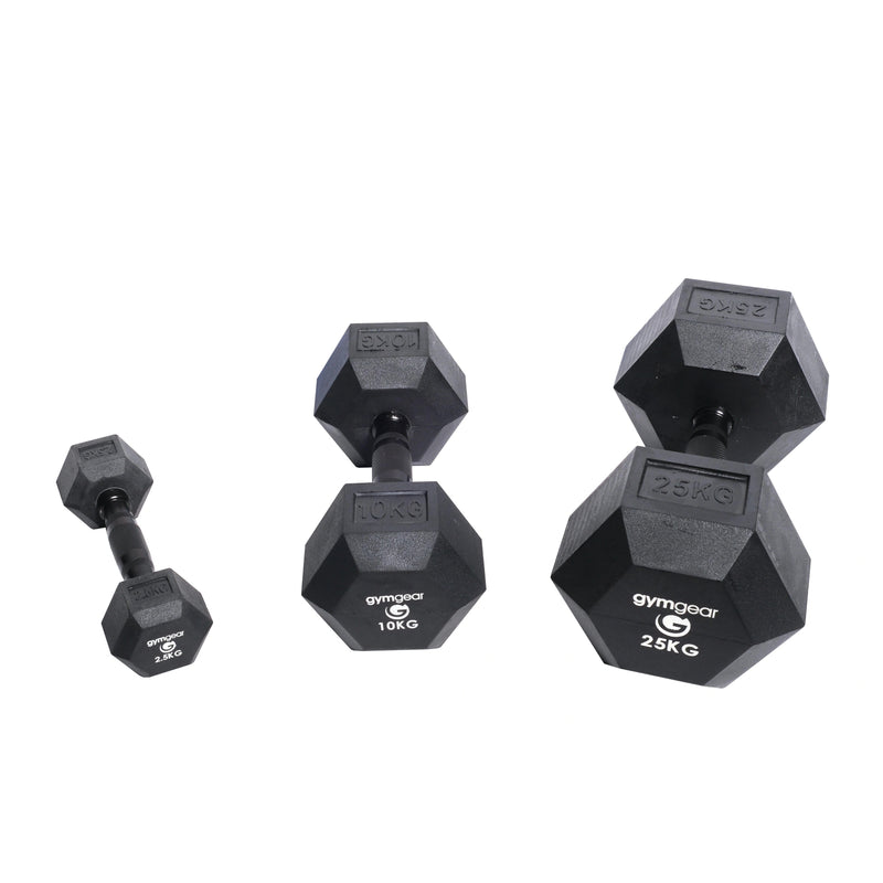 GymGear Rubber Hex Dumbbells (Black Handles)