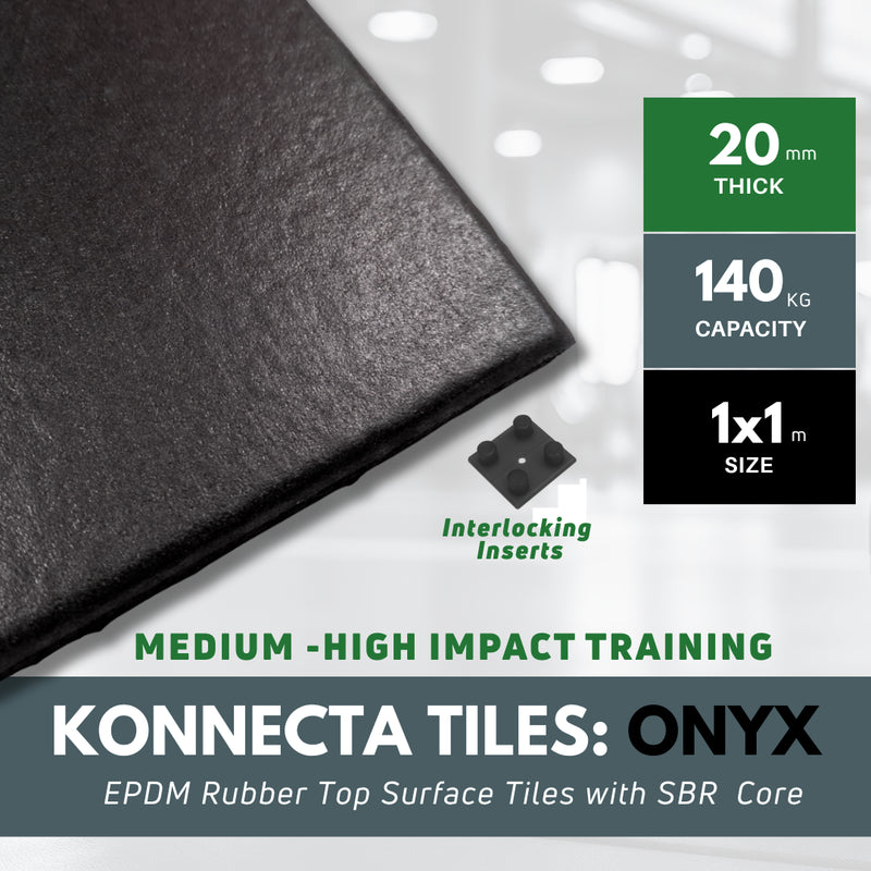 Sprung 20mm Onyx EPDM Rubber Gym Tiles